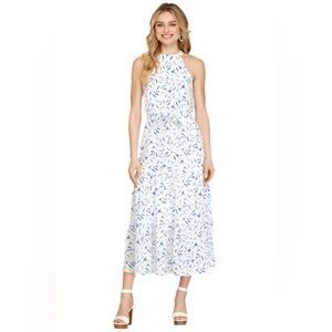 Elegant Blue and White Floral Women's Dress